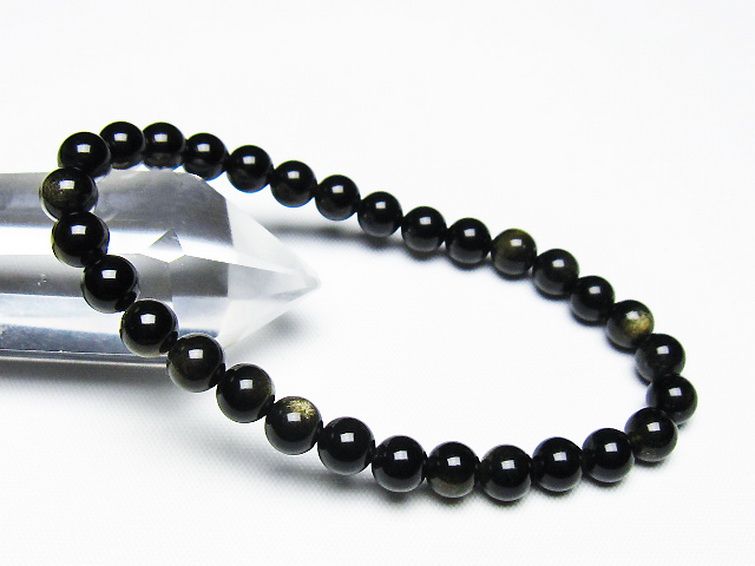 ゴールドキャッツアイオブシディアン ブレスレット 6mm [T265-1878] 1枚目
