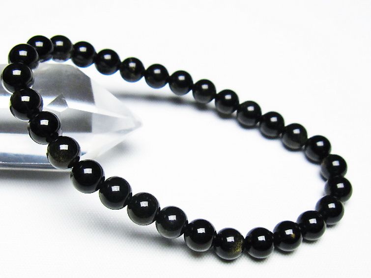 ゴールドキャッツアイオブシディアン ブレスレット 6mm [T265-1882] 1枚目