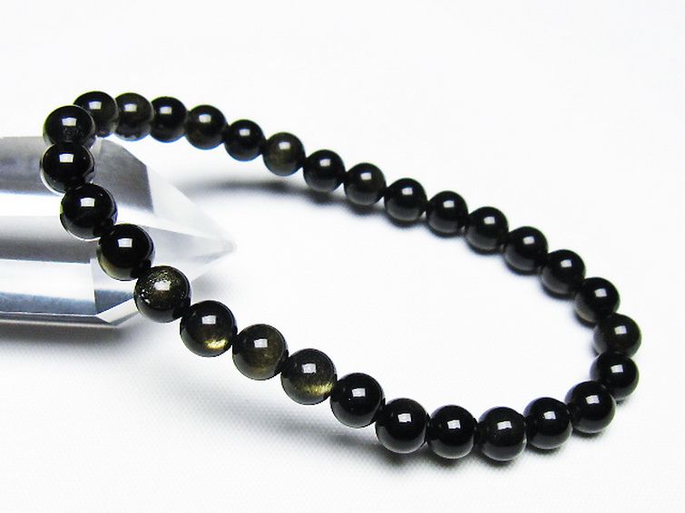 ゴールドキャッツアイオブシディアン ブレスレット 6mm [T265-1886] 1枚目