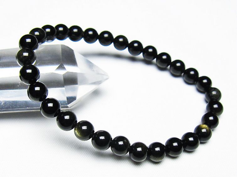 ゴールドキャッツアイオブシディアン ブレスレット 6mm [T265-1891] 1枚目