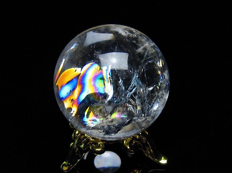 虹入り ヒマラヤ水晶 丸玉 25mm [T317-4643] 1枚目