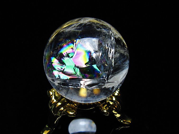 虹入り ヒマラヤ水晶 丸玉 25mm [T317-4726] 1枚目