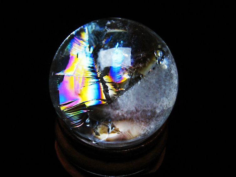 虹入り ヒマラヤ水晶 丸玉 25mm [t317-5172] 1枚目