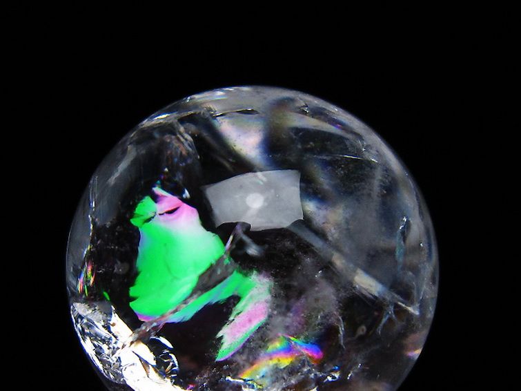 虹入り ヒマラヤ水晶 丸玉 28mm [t317-5341] 2枚目