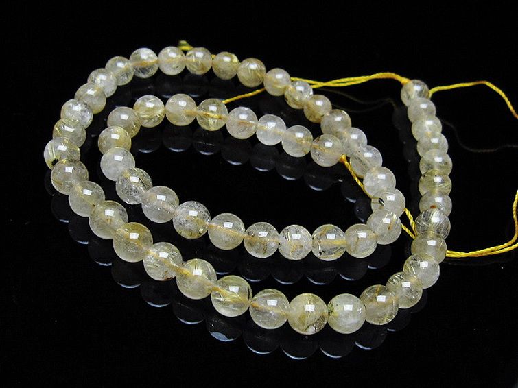 ゴールドタイチンルチル 一連 7mm ビーズ [t320-3704] 1枚目