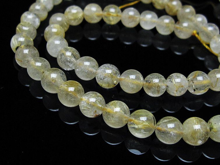 ゴールドタイチンルチル 一連 7mm ビーズ [t320-3704] 2枚目