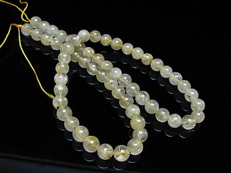 ゴールドタイチンルチル 一連 7mm ビーズ [t320-3704] 3枚目