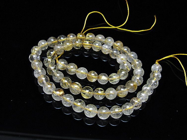 ゴールドタイチンルチル 一連 7mm ビーズ [t320-3712] 1枚目