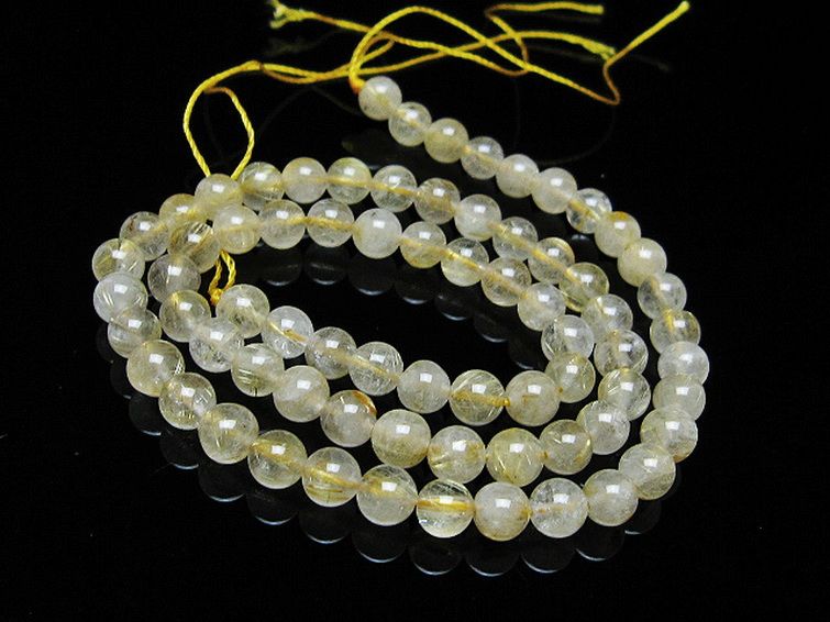 ゴールドタイチンルチル 一連 6mm ビーズ [t320-3731] 1枚目