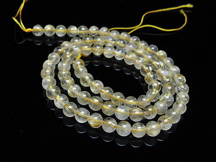 ゴールドタイチンルチル 一連 5mm ビーズ [t320-3746] 1枚目