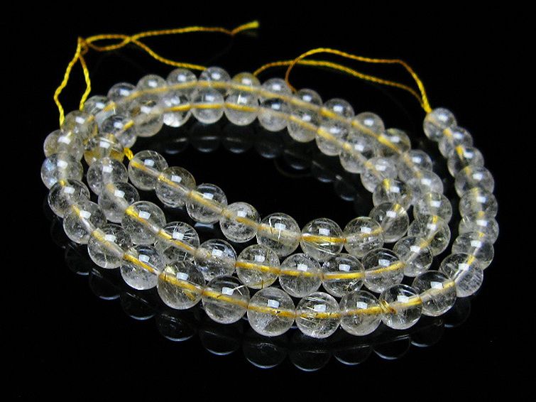 ゴールドタイチンルチル 一連 6mm ビーズ [t320-3784] 1枚目