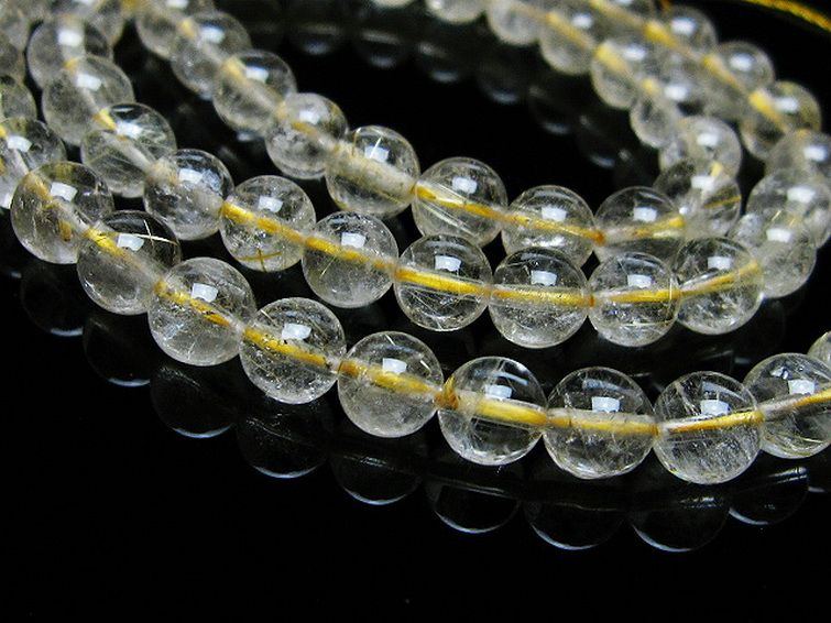 ゴールドタイチンルチル 一連 6mm ビーズ [t320-3784] 2枚目