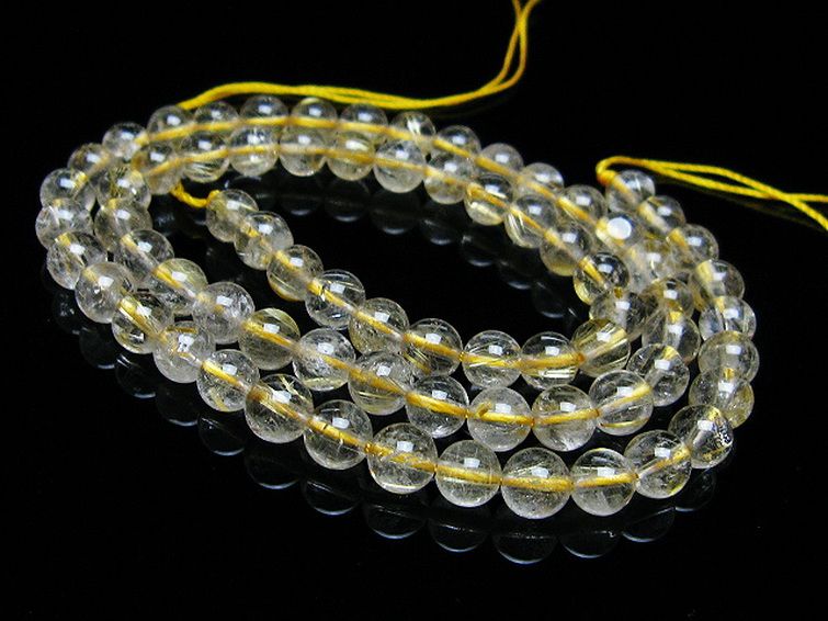 ゴールドタイチンルチル 一連 6mm ビーズ [t320-3790] 1枚目