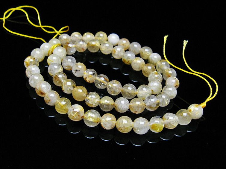 ゴールドタイチンルチル 一連 7mm ビーズ [t320-3833] 1枚目