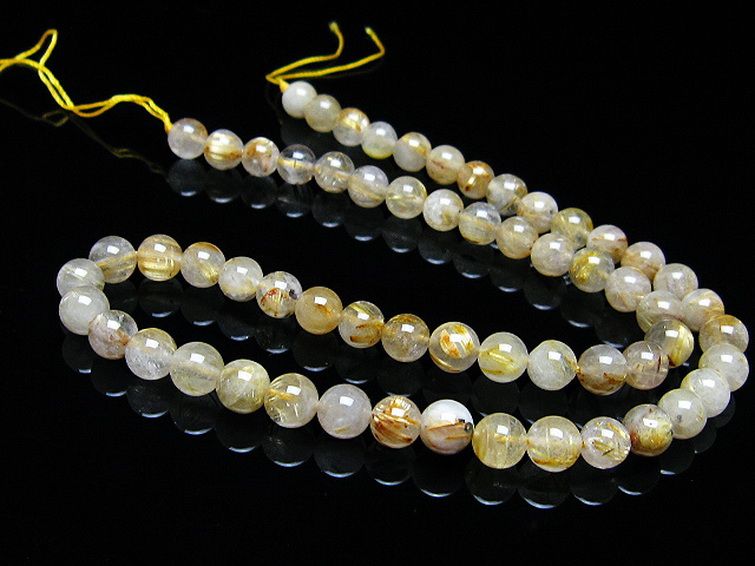 ゴールドタイチンルチル 一連 7mm ビーズ [t320-3833] 3枚目