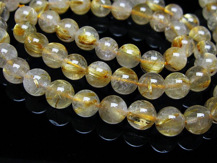 ゴールドタイチンルチル 一連 7mm ビーズ [t320-3850] 2枚目