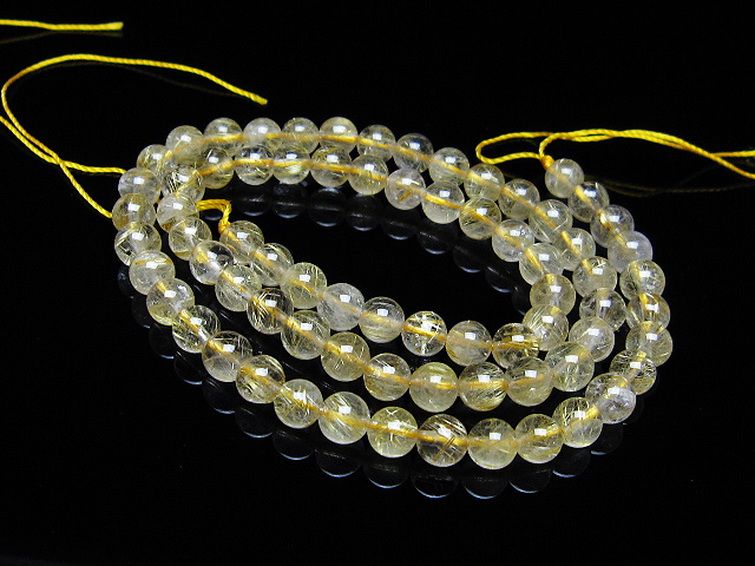 ゴールドタイチンルチル 一連 6mm ビーズ [t320-3875] 1枚目