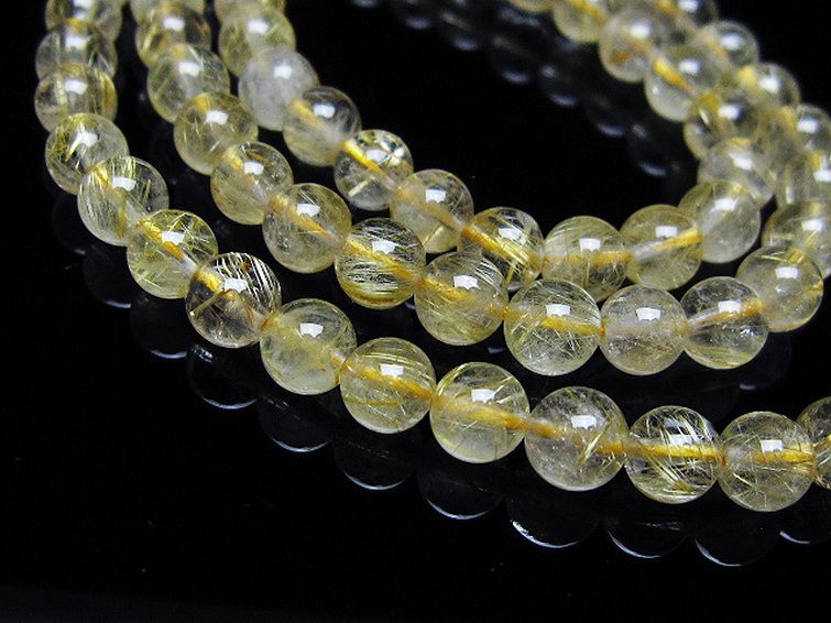 ゴールドタイチンルチル 一連 6mm ビーズ [t320-3875] 2枚目