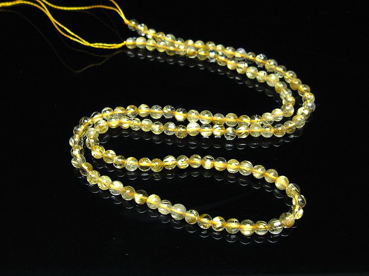 ゴールドタイチンルチル 一連 4mm ビーズ [t320-4178] 2枚目