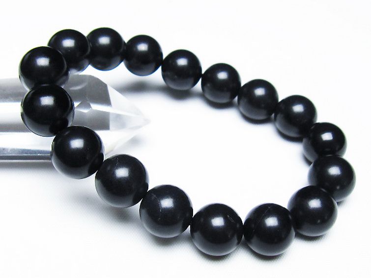 北海道上ノ国町産 ブラックシリカ ブレスレット 12mm [t325-5412] 1枚目