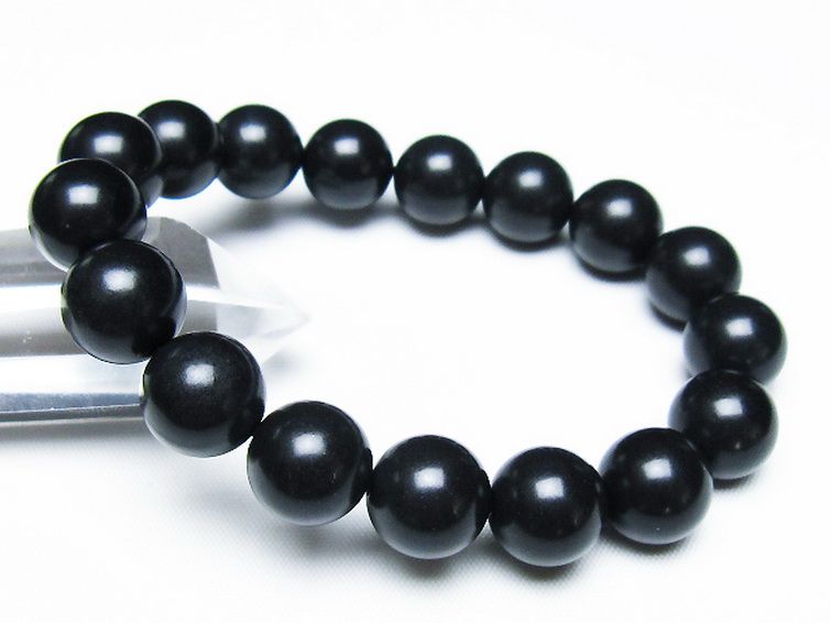 北海道上ノ国町産 ブラックシリカ ブレスレット 12mm [t325-5438] 1枚目