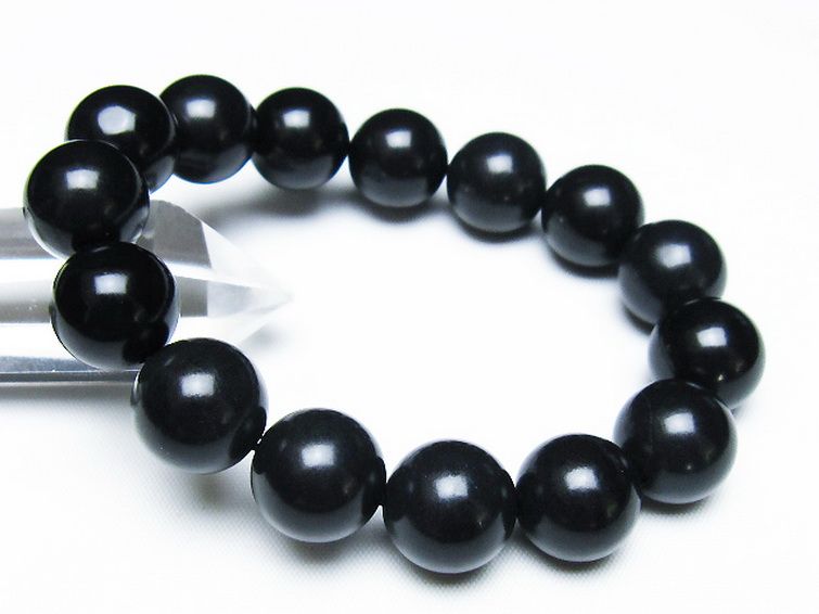 北海道上ノ国町産 ブラックシリカ ブレスレット 14mm [t325-5454] 1枚目