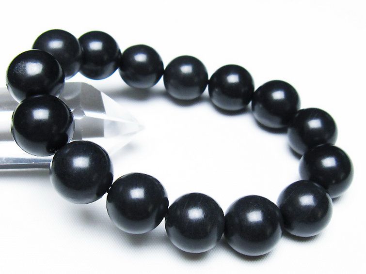 北海道上ノ国町産 ブラックシリカ ブレスレット 14mm [t325-5458] 1枚目