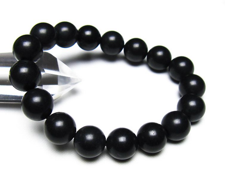 北海道上ノ国町産 ブラックシリカ ブレスレット 12mm [t325-5573] 1枚目