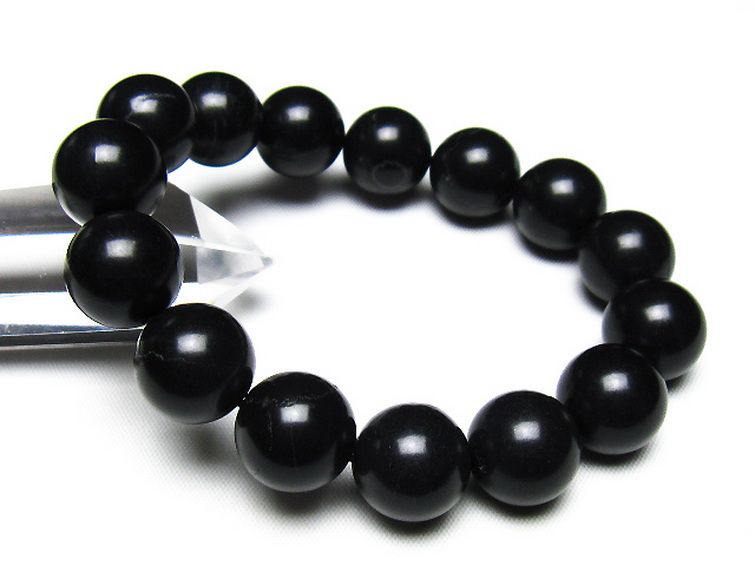 北海道上ノ国町産 ブラックシリカ ブレスレット 14mm [t325-5589] 1枚目