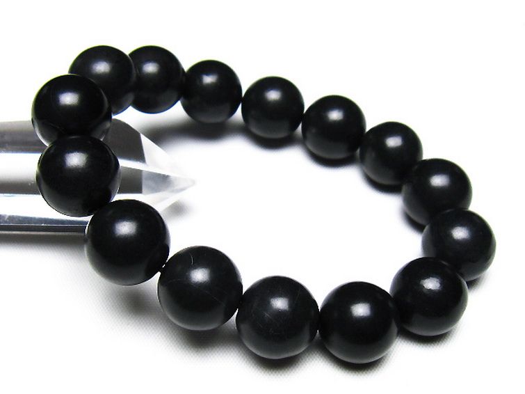 北海道上ノ国町産 ブラックシリカ ブレスレット 14mm [t325-5597] 1枚目