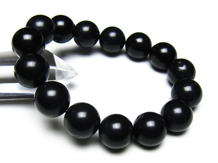 北海道上ノ国町産 ブラックシリカ ブレスレット 14mm [t325-5599] 1枚目