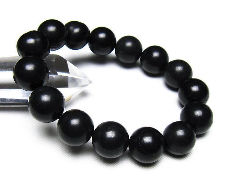 北海道上ノ国町産 ブラックシリカ ブレスレット 14mm [t325-5603] 1枚目