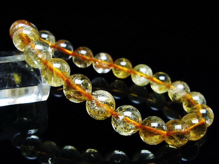 虹入り シトリン ブレスレット 9mm [t366-13396] 1枚目