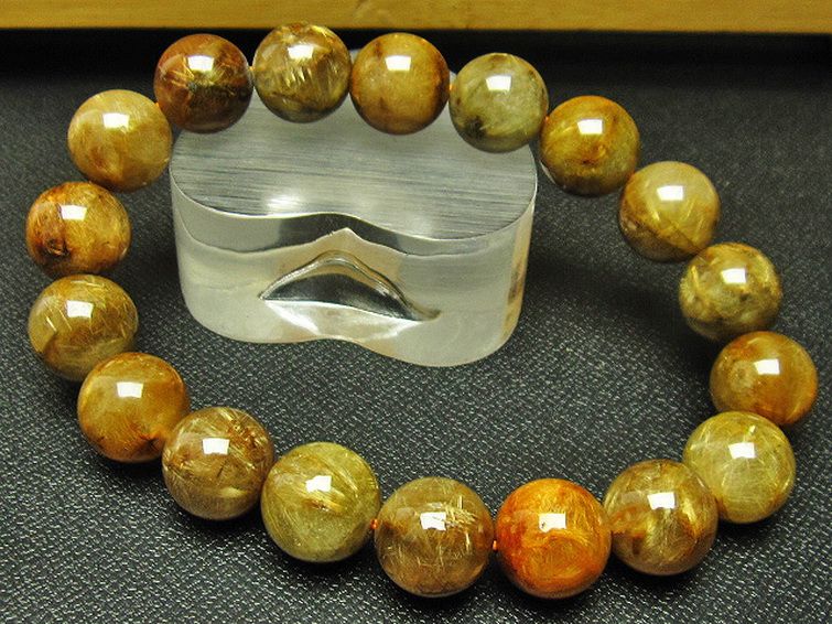 放射金針ルチル水晶 ブレスレット 12mm [T38-1157] 3枚目