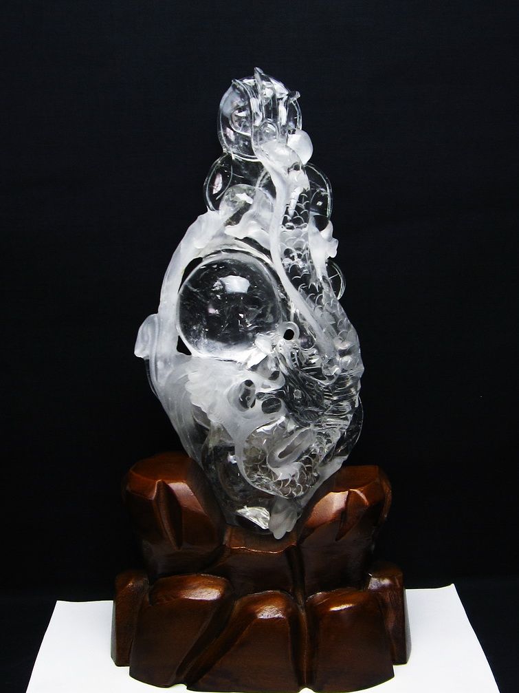 1.9Kg ヒマラヤ水晶ルチルクォーツ（金針ルチル水晶） 手彫り 龍[T42-434] 1枚目