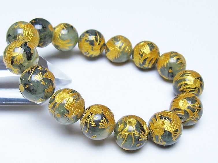 トルマリンルチルプレナイト 手彫り 龍 ブレスレット 14mm [t440-1536] 1枚目