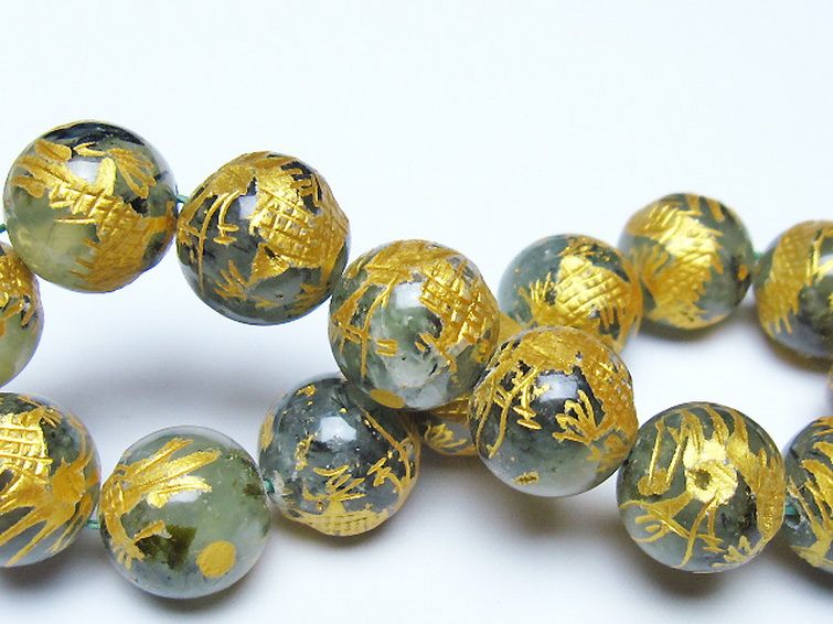 トルマリンルチルプレナイト 手彫り 龍 ブレスレット 14mm [t440-1536] 2枚目