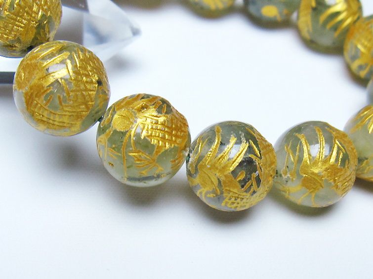 トルマリンルチルプレナイト 手彫り 龍 ブレスレット 14mm [t440-1537] 3枚目