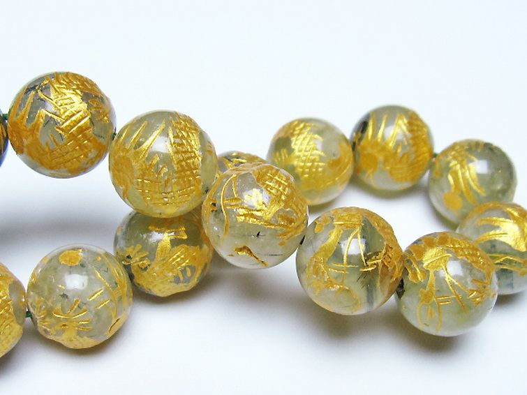 トルマリンルチルプレナイト 手彫り 龍 ブレスレット 14mm [t440-1538] 2枚目