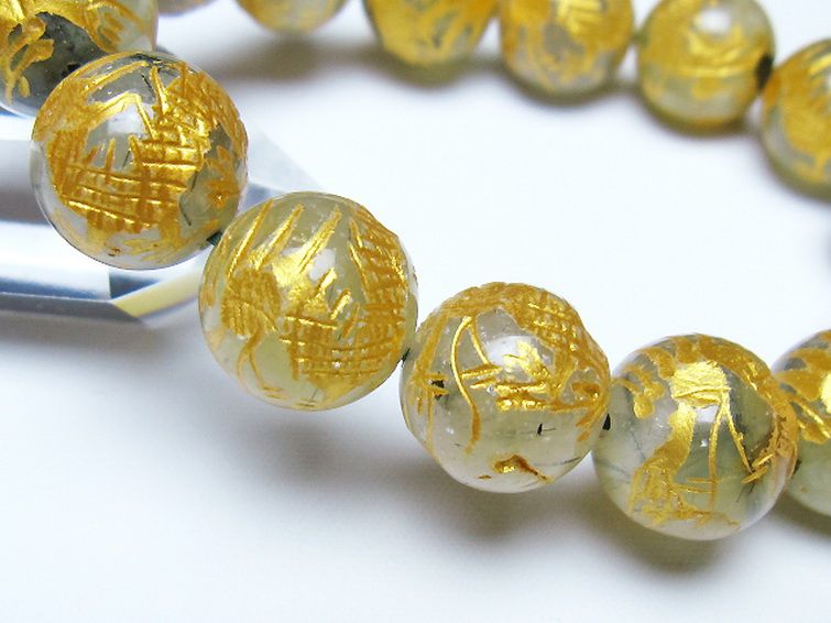 トルマリンルチルプレナイト 手彫り 龍 ブレスレット 14mm [t440-1538] 3枚目