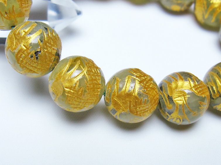 トルマリンルチルプレナイト 手彫り 龍 ブレスレット 14mm [t440-1539] 3枚目