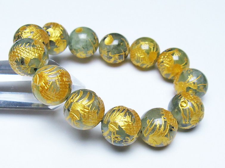 トルマリンルチルプレナイト 手彫り 龍 ブレスレット 16mm [t440-1540] 1枚目