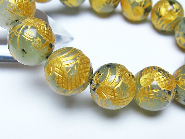 トルマリンルチルプレナイト 手彫り 龍 ブレスレット 16mm [t440-1542] 3枚目