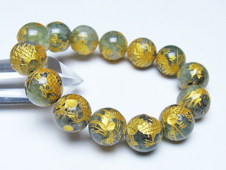 トルマリンルチルプレナイト 手彫り 龍 ブレスレット 16mm [t440-1543] 1枚目