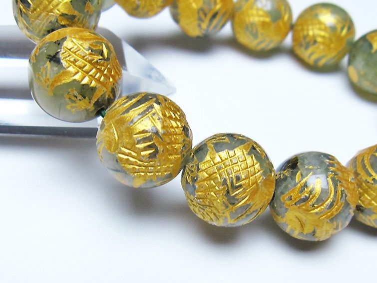 トルマリンルチルプレナイト 手彫り 龍 ブレスレット 16mm [t440-1545] 3枚目