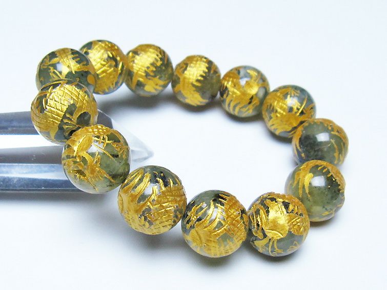 トルマリンルチルプレナイト 手彫り 龍 ブレスレット 16mm [t440-1546] 1枚目