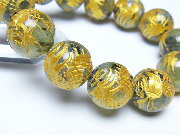 トルマリンルチルプレナイト 手彫り 龍 ブレスレット 16mm [t440-1546] 3枚目