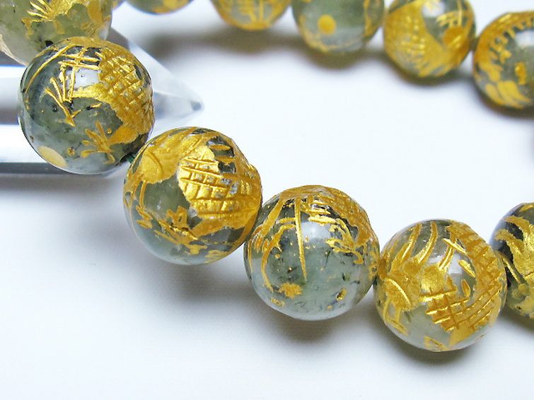 トルマリンルチルプレナイト 手彫り 龍 ブレスレット 16mm [t440-1547] 3枚目