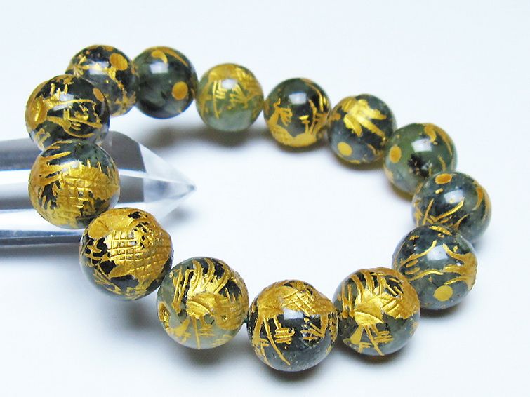 トルマリンルチルプレナイト 手彫り 龍 ブレスレット 16mm [t440-1548] 1枚目