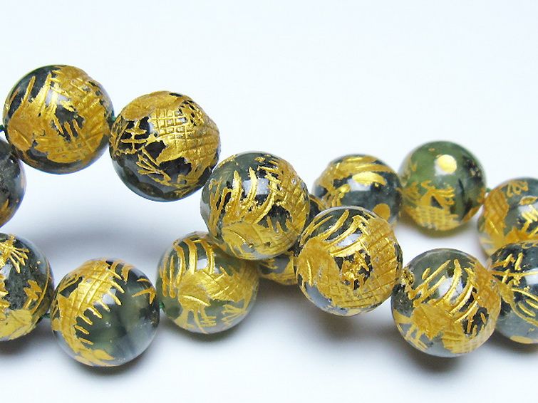 トルマリンルチルプレナイト 手彫り 龍 ブレスレット 16mm [t440-1548] 2枚目